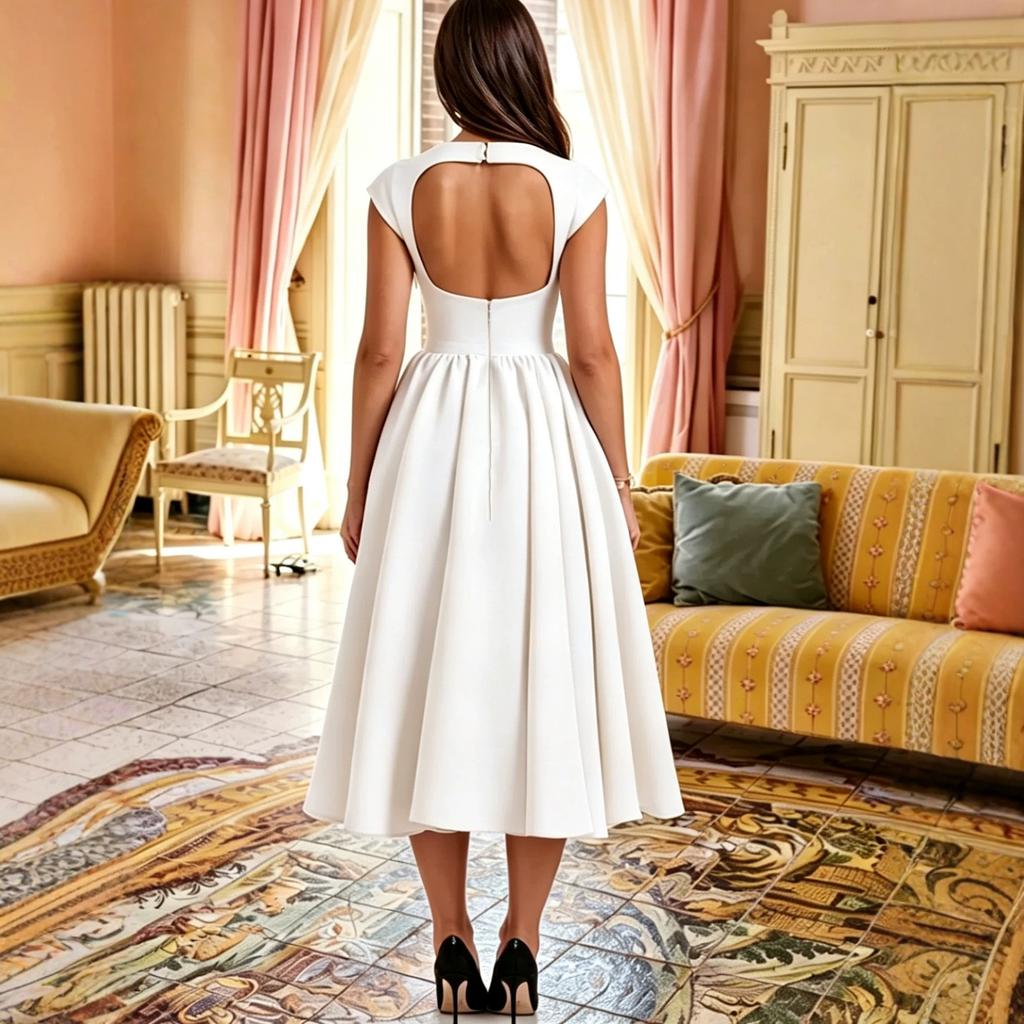 Europäisches und amerikanisches Damenkleid sexy Netz weiß Rundhalsausschnitt Hochzeitsbankett Partykleid