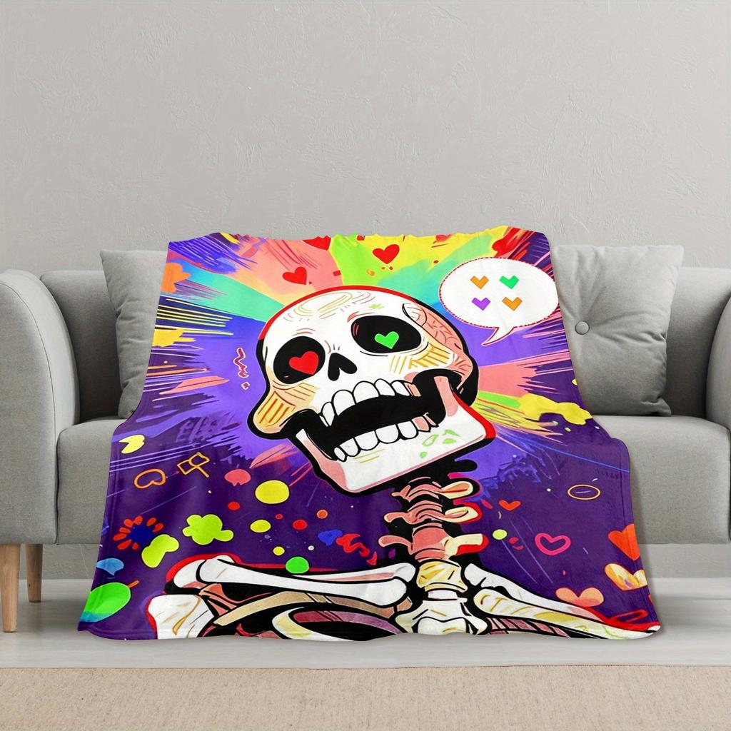 Edgy Skull Heart Blanket Reversible Flannel Throw for Bold Style AllSeason Comfort Rocker Romance Gift