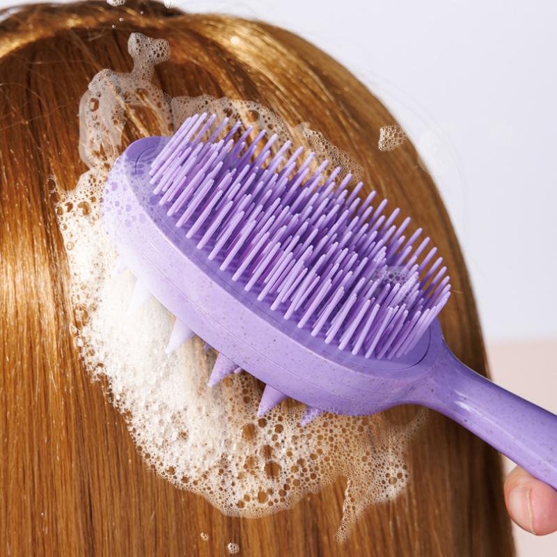 Perie de șampon cu două fețe din silicon, vânzare fierbinte, perie de șampon pentru masaj 2 în 1, mâner lung, pieptene de masaj, artefacte de șampon