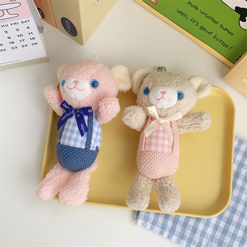 Cute Bow Strap Bear Plush Doll Cartoon Girl Heart Doll Bag Hanging Ornament Grab Machine Doll