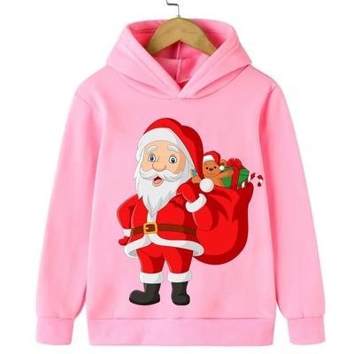 Christmas Cartoon Santa Claus Print Children Hooded Sweatshirt Boy Girl Autumn Winter Daily Outdoor Casual Loose Warm Sportswear
