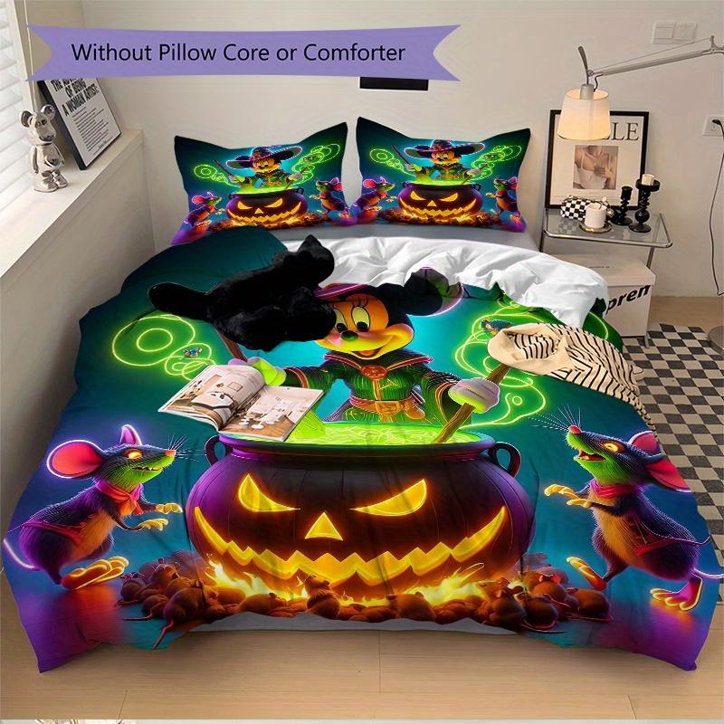 3pcs Minnie Mouse Halloween ideas Printed Bedding Set, Soft and Comfortable Quilt Cover for Bedroom, Guest Room (1 Duvet Cover + 2 Pillowcases, P
