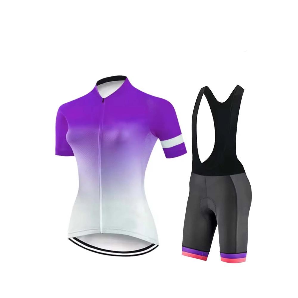 Women‘s Cycling Jersey & Bib Shorts Set, Stand Collar Full Zip Short Sleeve, Breathable Quick Dry 2 Piece