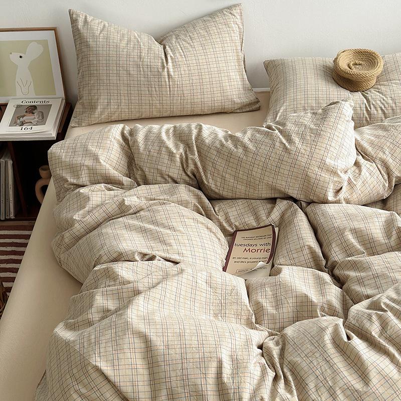 Class A Maternal And Infant Grade Unprinted Wind-Dyed Cotton Washed Cotton 4Pcs Set, Skin-Friendly Sleeping Naked Cotton 100 Cotton Quilt Cover