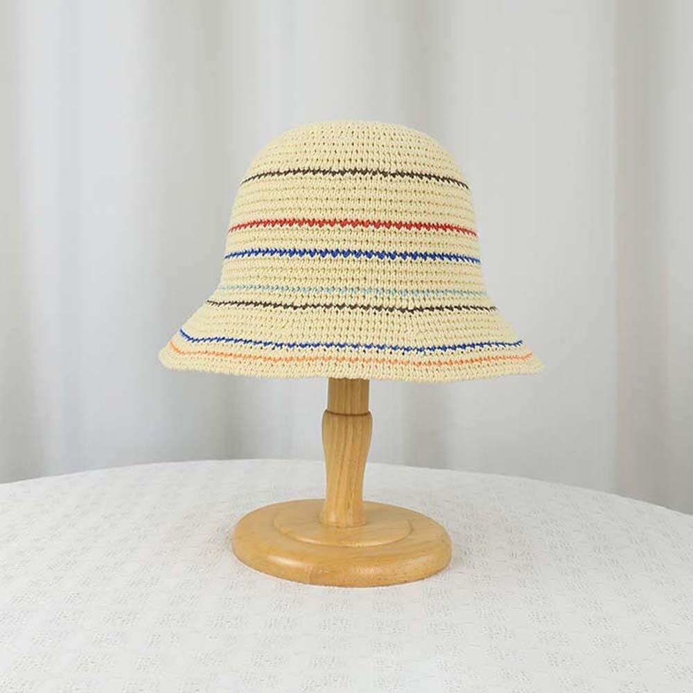 Temperament Sunshade Basin Cap Breathable Colorful Striped Fisherman Hat Vacation