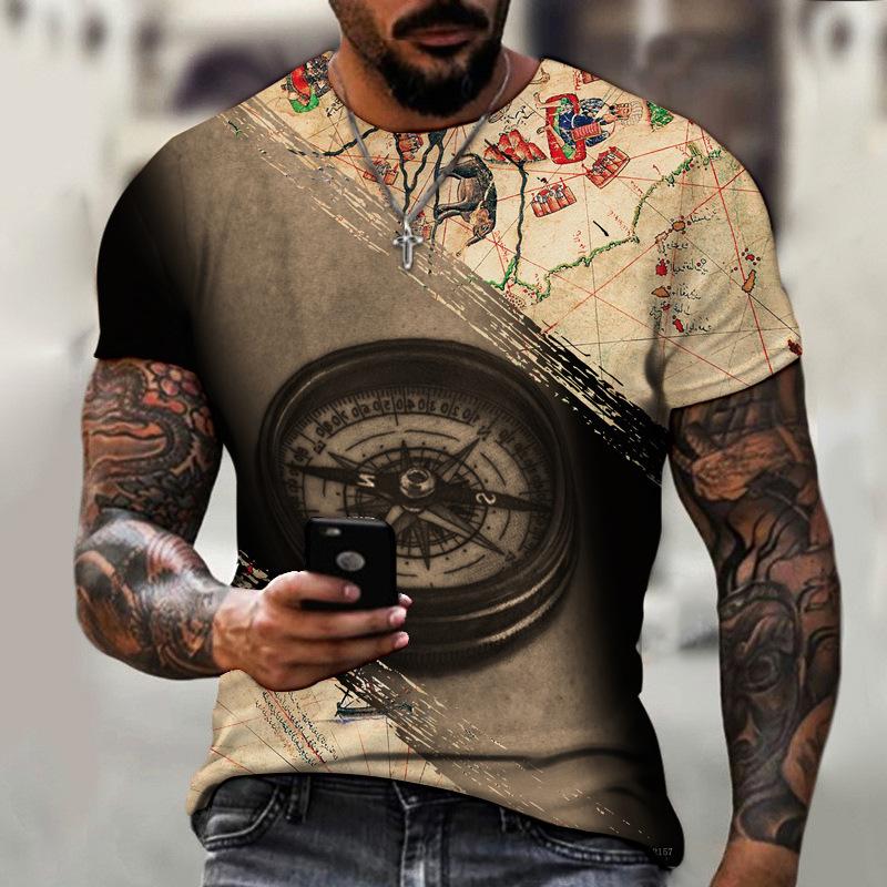 2026 Fashion Casual Digital Printing Short Sleeve T-Shirt Men s European and American Crew Neck Short Sleeve Summer Men s New S
