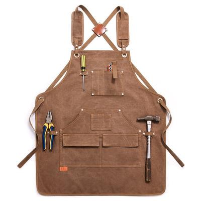 Durable Unisex Canvas Work Apron Barber Baking Cafe Garden Carpentry Restaurant Adjustable Work Wear Apron with Tool Pockets