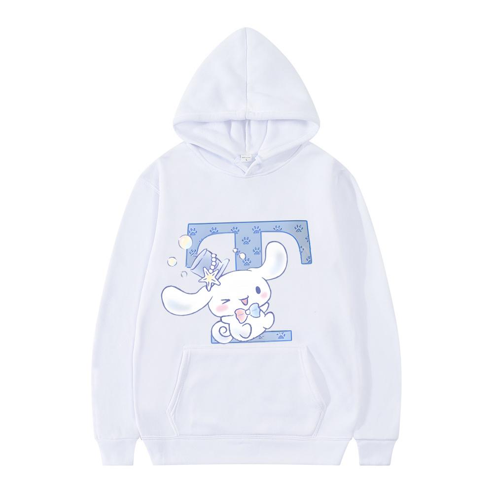 New Sanrio Cinnamoroll Woman and Men White Hoodies Letter A B C D Sweatshirts Clothes Kawaii Pullover Anime Cartoons Casual Tops