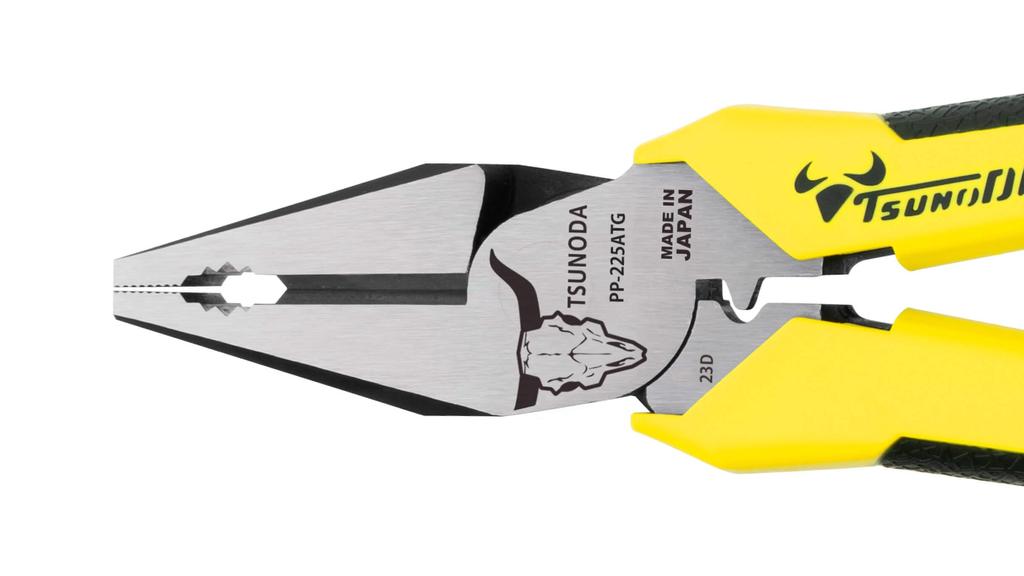 TSUNODA Electrician's Power Pliers, Eccentric, with Crimping Function, 225mm, PP-225ATG
