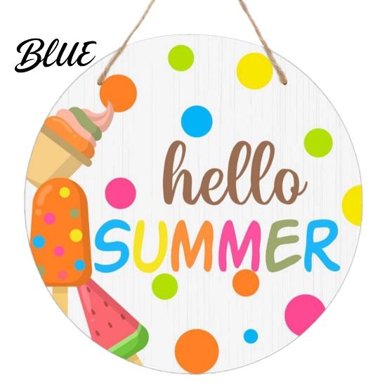 Wooden Hanging Sign Hello Summer Door Sign, Ice Pop Flip Flop Welcome Hanger, Outdoor Patio Decor Farmhouse Wreath for Front Home Porch Nautical Style