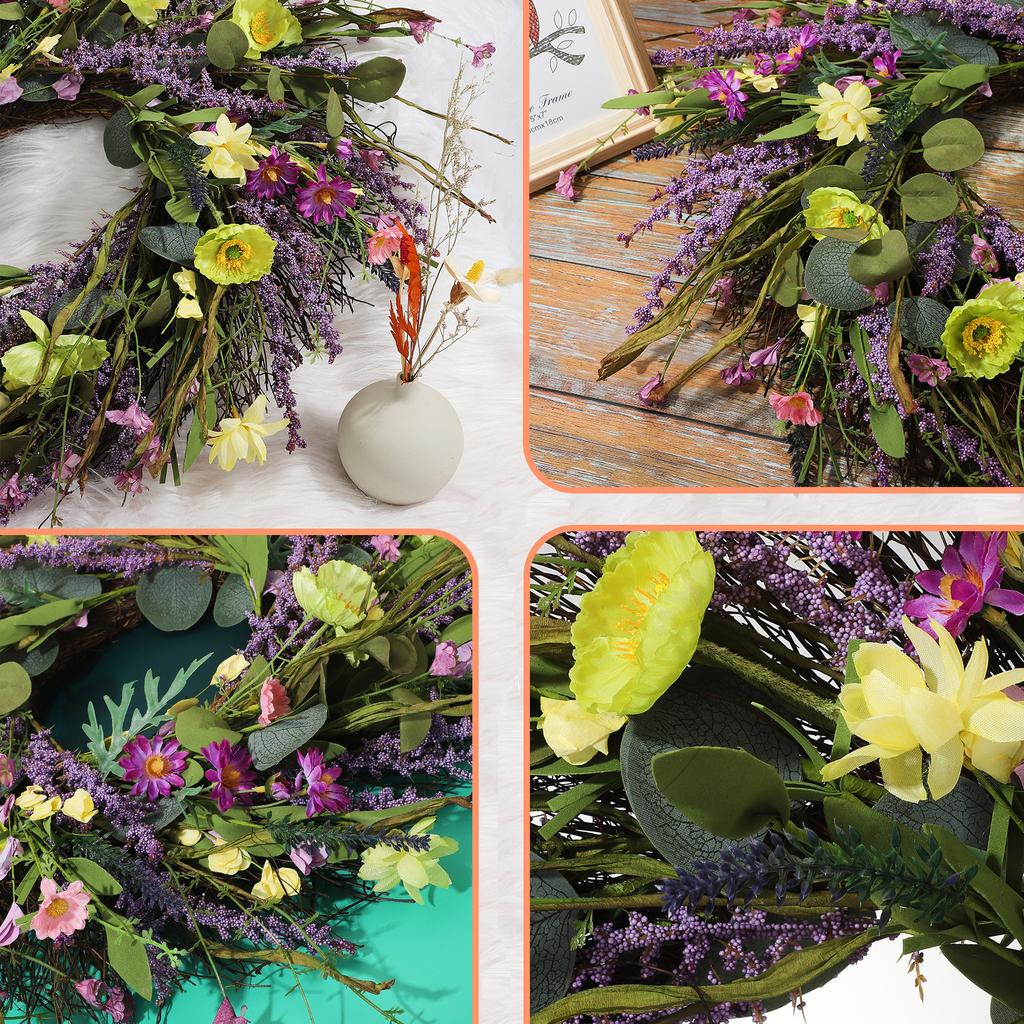 Spring Lavender Wreath Artistic Wall Door Window Wreath Decoration 61cm Diameter for Housewarming