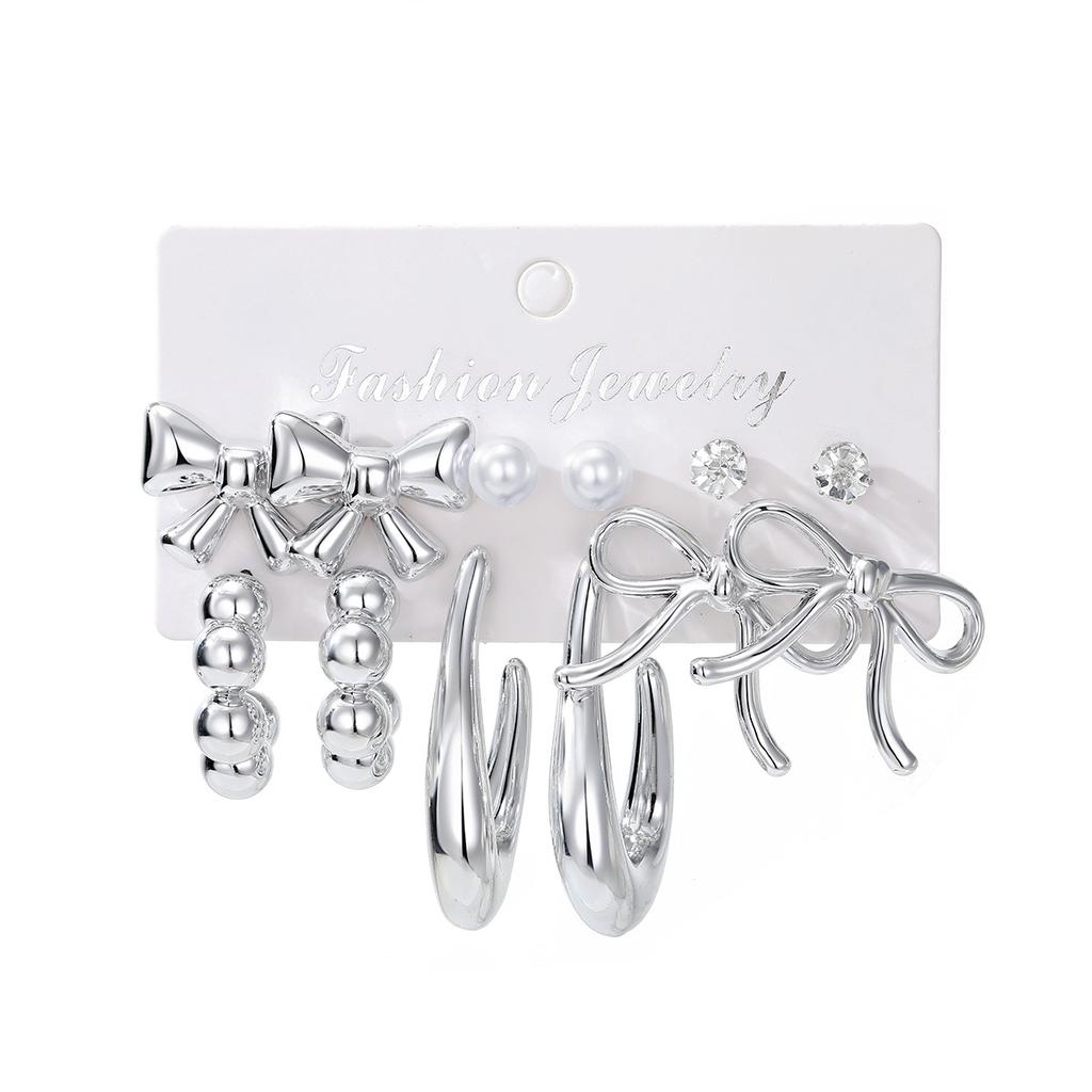 New European and American style bowknot earring and stud set A set of stylish and sophisticated earrings with a unique design