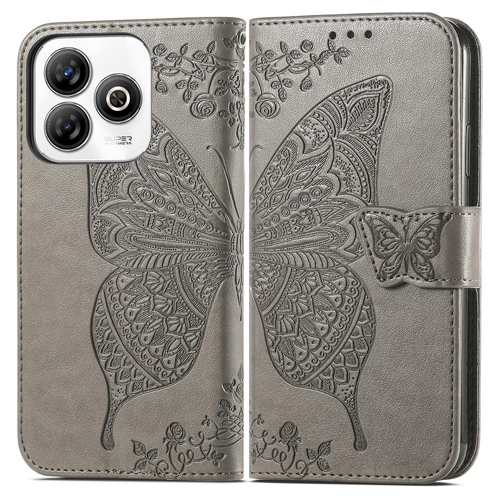 

For ZTE Blade A75 4G Case PU Leather Wallet Phone Cover Butterfly Pattern Grey