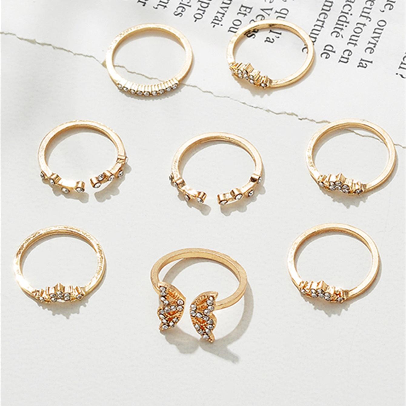 

Кольцо с бриллиантами в стиле ретро, золотое кольцо, набор из 8 предметов, кольцо с бриллиантами one size золотой