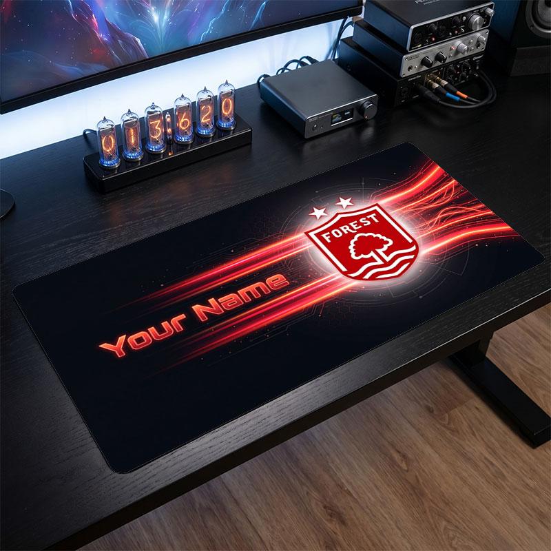 Nottingham Forest Custom Large Mouse Pad, Personalized Name Text Print, Football Logo Non‑Slip Desk Mat Gaming Gift