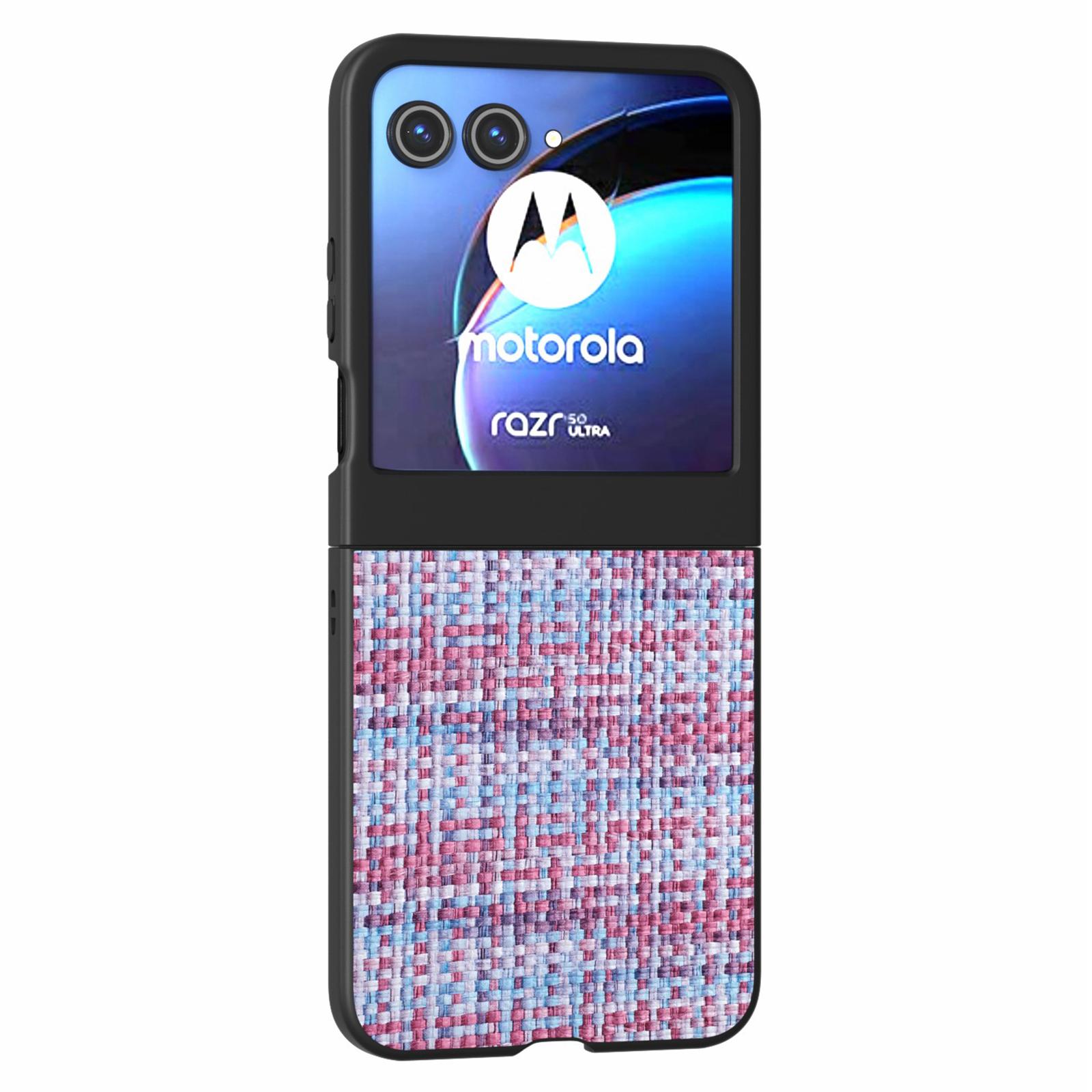 

Для Motorola Razr 50 5G Чохол Шкіра з текстурою клітки + Полікарбонатна кришка для телефону Чорний край F