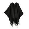 Ladies' Fashionable Single-color Fringed Slit Shawl, Double-sided Three-dimensional Wavy Warm Imitation Cashmere Scarf, Cloak Cardigan