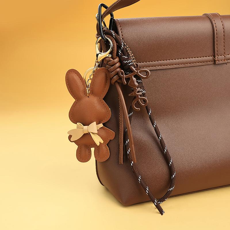 Yogodlns Adorable PU Leather Rabbit with Tiny Bow Bag Charm Keyring Cut Animal Pendant for Handbags & Backpak Design Hanging
