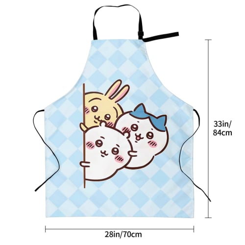 Cute Hachiware (Hachi-ware) Apron for Kitchen, Cafe, or Cooking, with Neck Strap and Pockets, Waterproof and Stain-Resistant for Home and Work Use