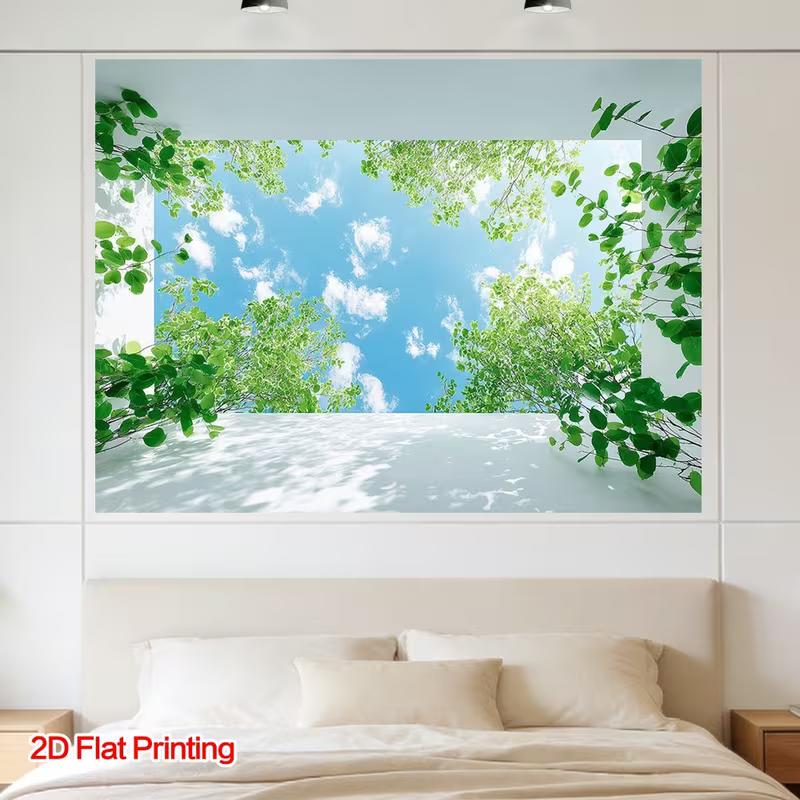 

2D Natural Greenery Tapestry Window View Blue Sky Home Living Room Wall Hanging 47.2x31.5inch/120*80cm