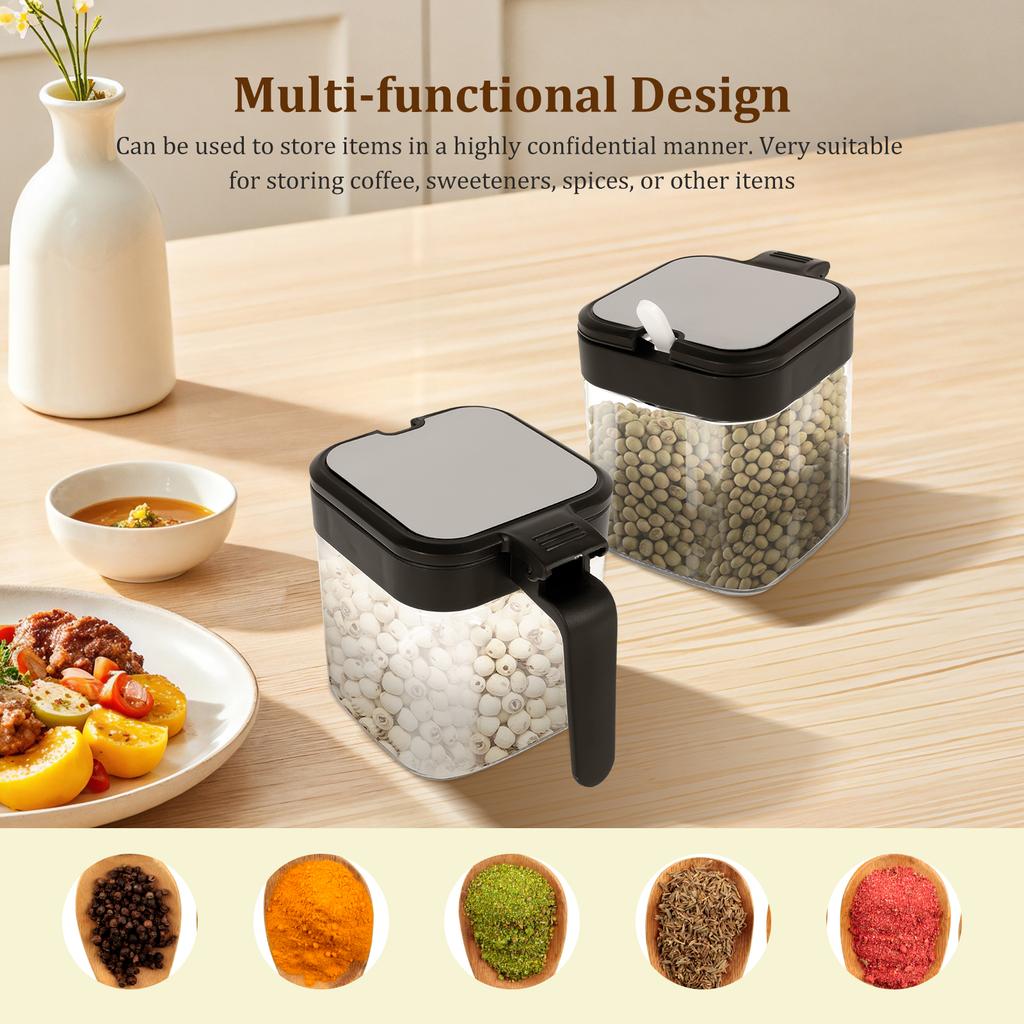 Glass Condiment Jar with Tray Spice Container and Lid and Spoon Enduring Seasoning Jars Organizer Storage Bottles for Spice Rack