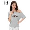 CHOCOOLATEit Dog Print Off-Shoulder T-Shirt