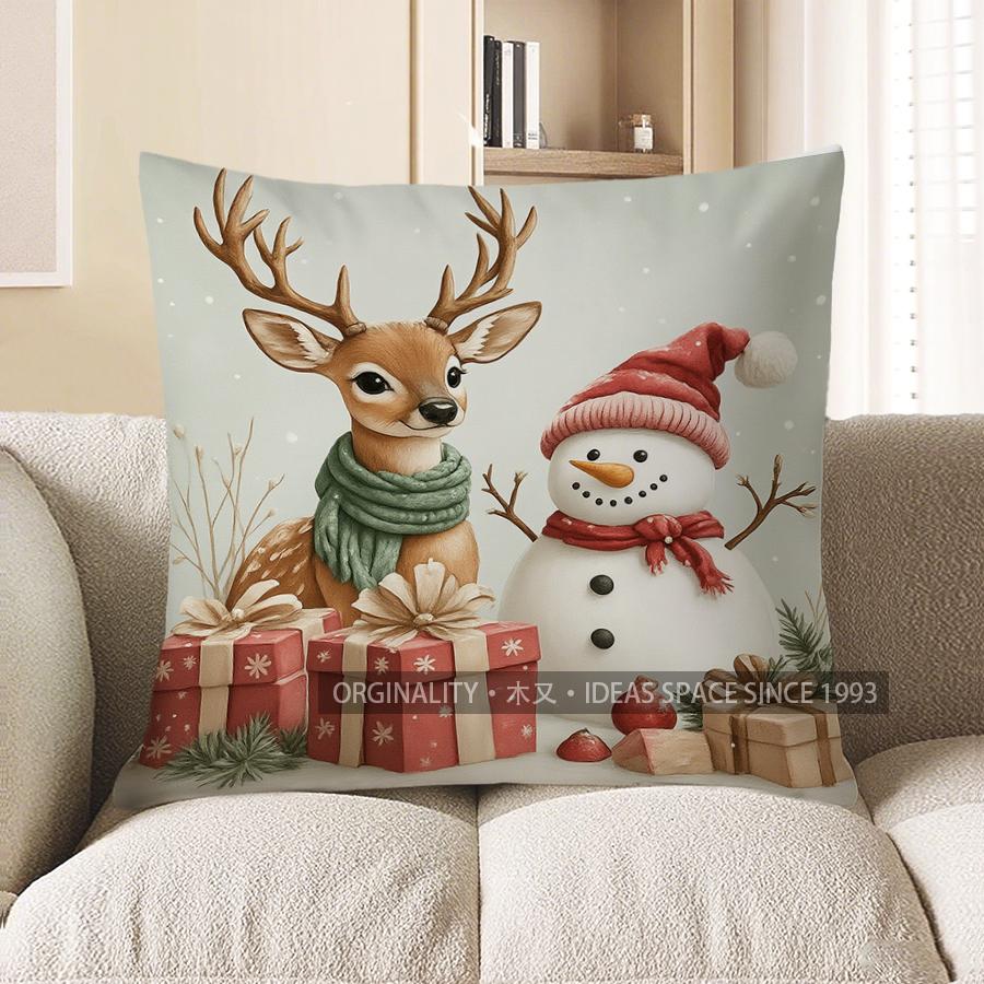 Home Decor Snowman &amp; Child Christmas Pillow Cover Pattern Cushion Cover Suitable For Sofa Bedroom Car Pillow Cover