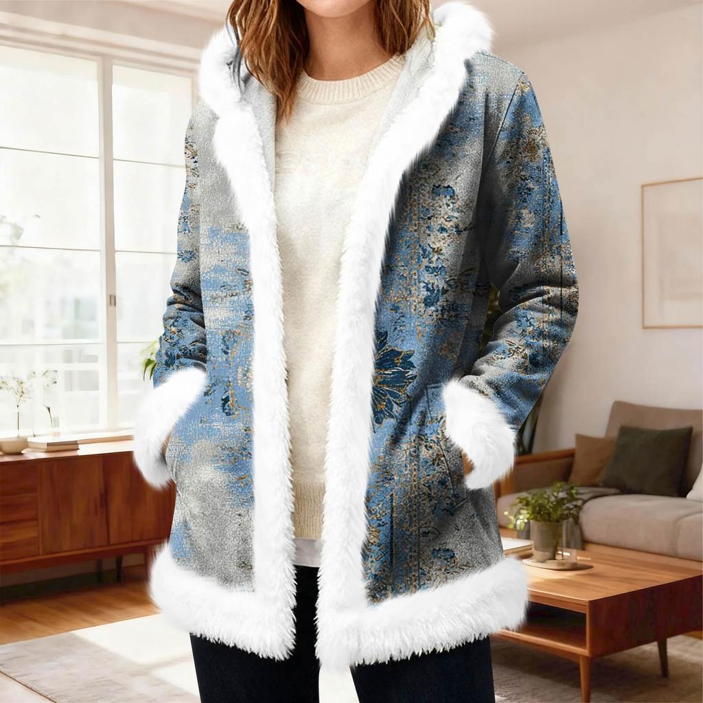 Women's Casual Fleece Hooded Cardigan With Pockets Warm Outerwear