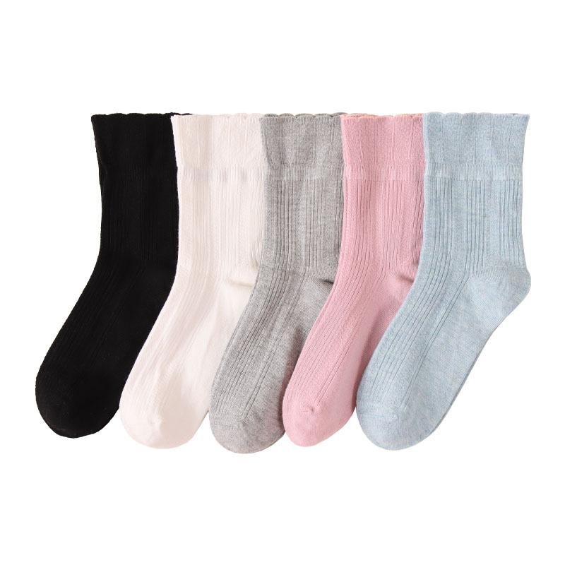 5 Pairs Women's Autumn and Winter Ribbed Soft Mulberry Silk Women's Fresh Double Stitch Hand Stitched Women's Mid-tube Socks