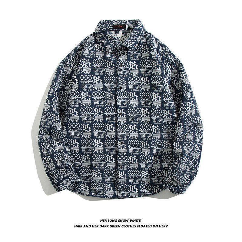 Cămașă bărbătească cu mânecă lungă, stil retro cubanez vintage - stil etnic japonez pentru toamnă și iarnă