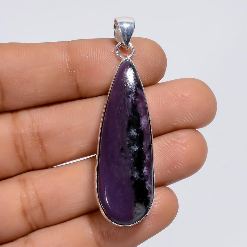 

Fabulous Top Grade Qualite 100% Natural Charoite Pear Shape Ethnic Style Handmade Jewelry 925 Steling Silver Plated Pendant 2 WSJ-4986 2