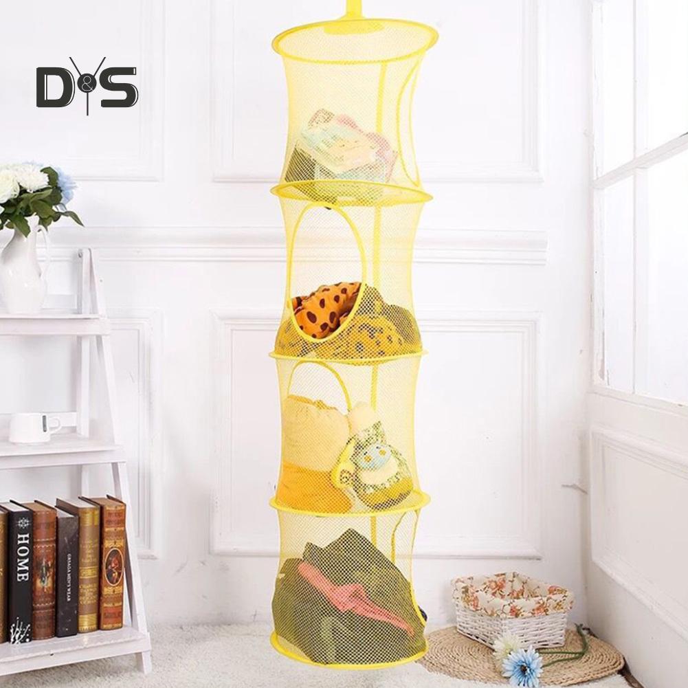 Divoký zvonek 4 vrstvy síťovaný skládací úložný regál na dětské hračky závěsný koš drobnosti