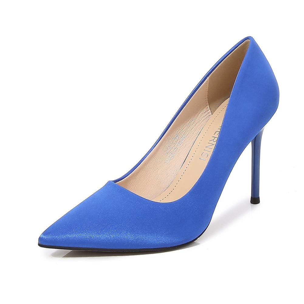 

Wind nightclub shallow mouth large size heel pointed high heels thin heel catwalk sexy (this style will not be replenished) 45 синий