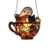 Halloween Acrylic Suncatcher Adorable Ghost Reading Book Pendant Black Cat Teacup Spooky Window Hanging Decoration for Home Parties Festivals