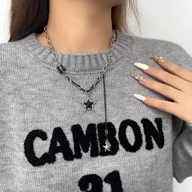 Gothic Punk Black Color Star Pendant Tassel Necklace Suitable For Men And Women Hip-hop Creative Daily Jewelry Gifts