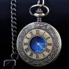 Pocket Watch Hollow Blue Starry Design Roman Numerals Vintage Quartz Pocket Watch with Chain Men's Pocket Watch