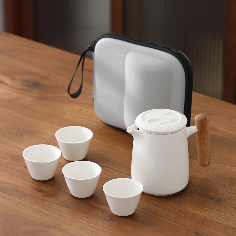 Suet Jade Porcelain Portable Travel Tea Set Small Set, One Pot Four Cups Brewing Teapot Tea Cup Kuaike Cup Kung Fu Tea Set