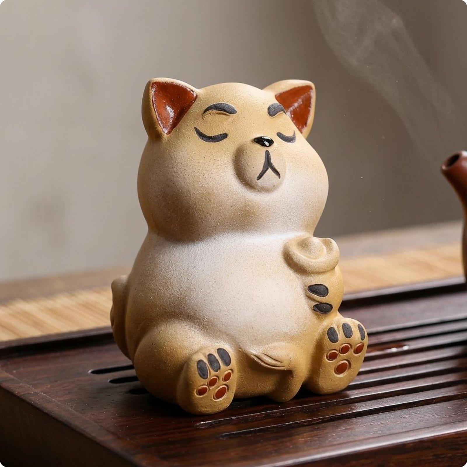 Yixing Clay Dog Ornament Good Luck Tea Pet Collectible Sculpture for Desk