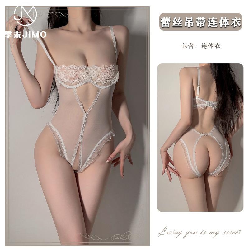 Sexy Underwear Sexy Women with Steel Rings Gather Empty Lace Mesh Onesie Pure Desire