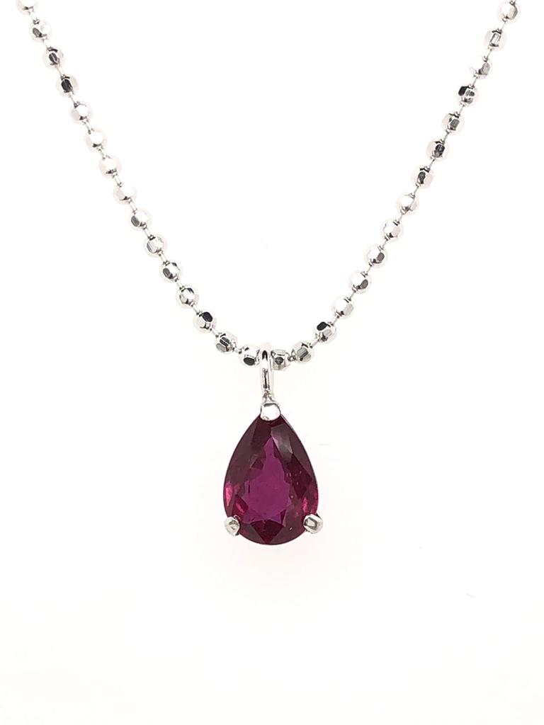 [KASHIMA] SV925 0.45ct Pear-Shaped Ruby Pendant with SV925 Cut Ball Chain
