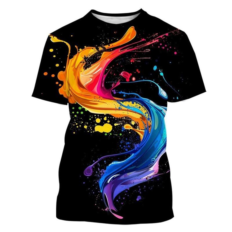 Colorful Splash Paint Pattern T Shirt For Men Funny Cool 3D Printed Tees Summer Casual Short Sleeve Loose T-Shirts  O-Neck  Tops