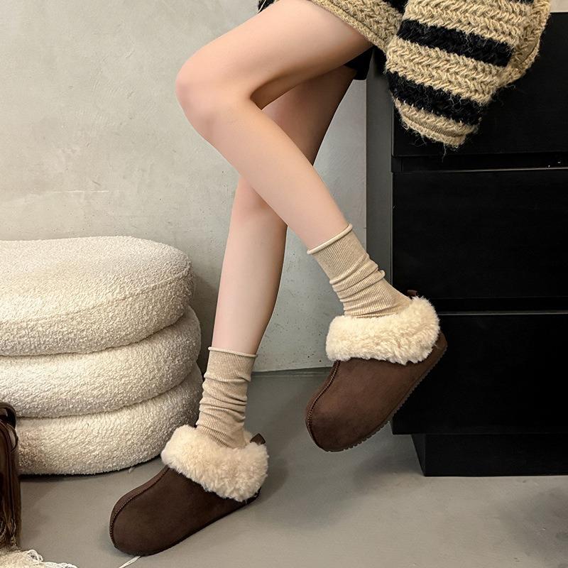 Retro Height-increasing Flip-flops for Women, New Fleece and Warm One-step Shoes