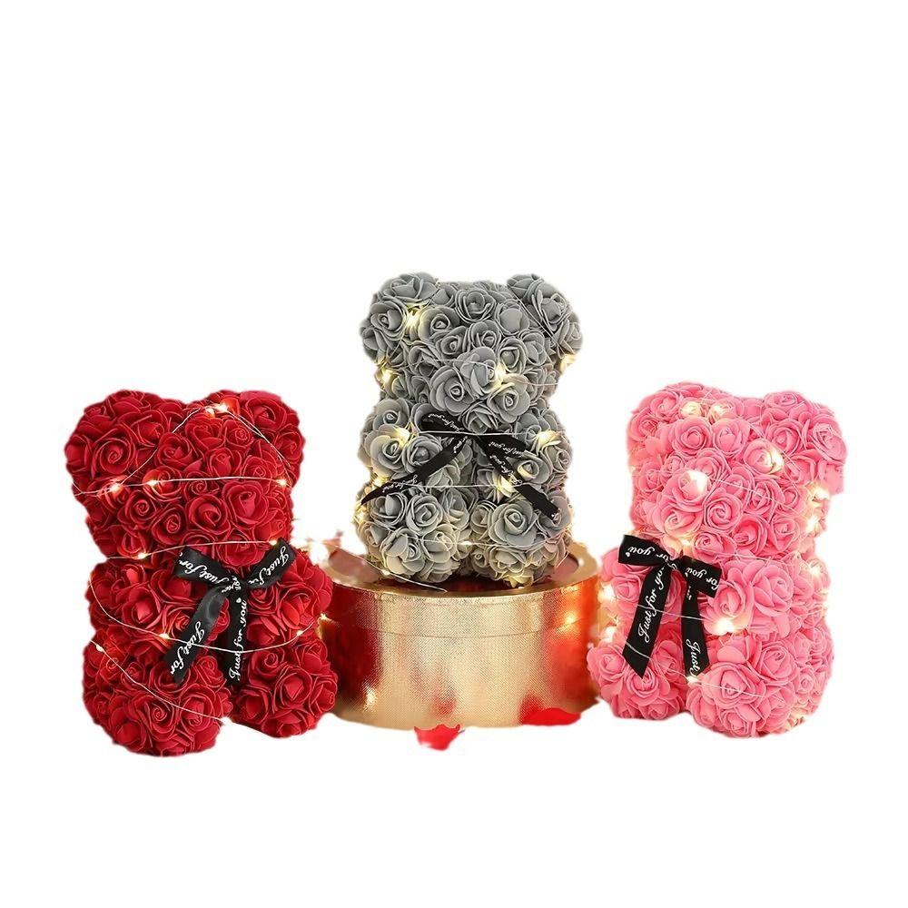 With LED Strip Artificial Teddy Rose Girlfriend Women Anniversary Bear  Wedding Party Supplies