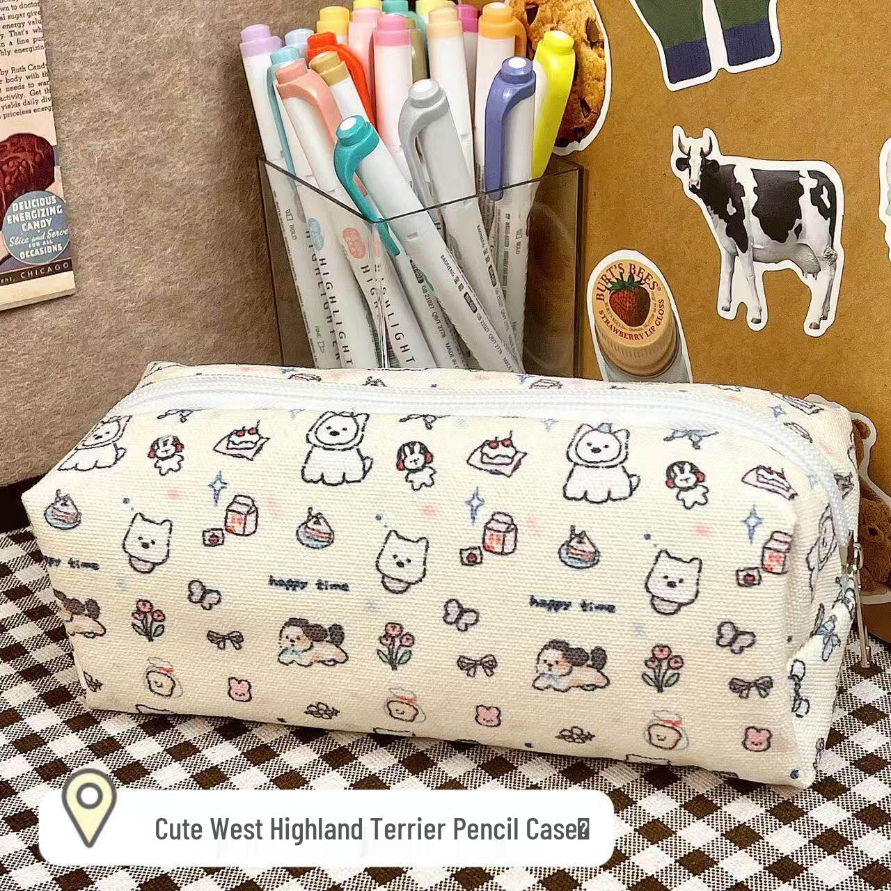 Adorable West Highland Terrier Pencil & Makeup Case - Large Capacity, Perfect for Students & Girls 1 Cute West Highland White Terrier Pencil Case