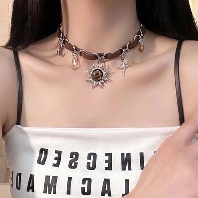 GemChic Women's Retro Personalized Leather Spliced Star Moon Sun Collarbone Necklace Sweet Cool Hottie Birthday Christmas Jewelry Gift