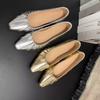 Pointed Toe Women Loafers  New Arrivals  Gold Silver Low Flat Heeled Shallow Slip On Dress Shoes Woman Size