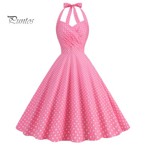 

Женское вечернее платье, винтажное контрастное цветное платье с точечным принтом, трапециевидное, с большими качелями, тонкое, без рукавов, с открытой спиной, с лямкой на шее, плиссированное платье миди в стиле принцессы L