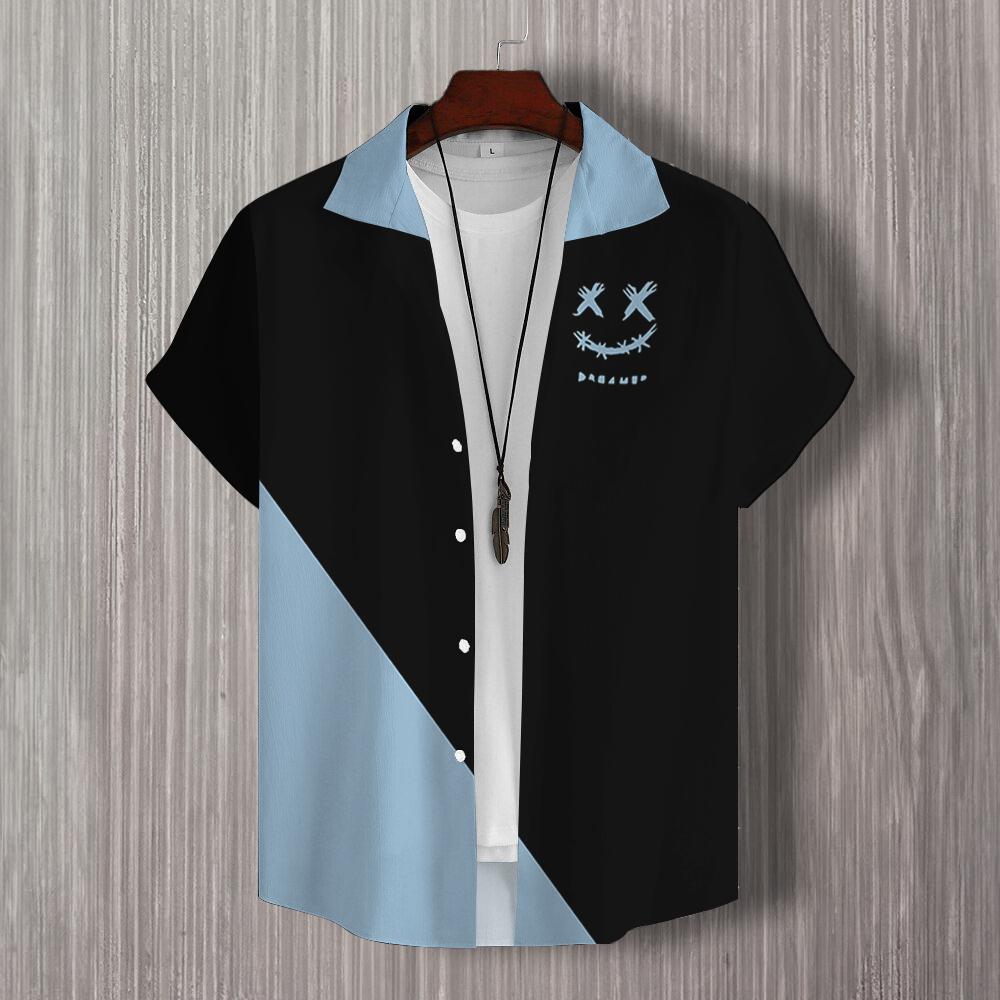 Simple 3d Patchwork Print Men's Shirt Hawaiian Shirts For Men Casual Man Clothes Loose Oversized High Quality Short Sleeve Shirt