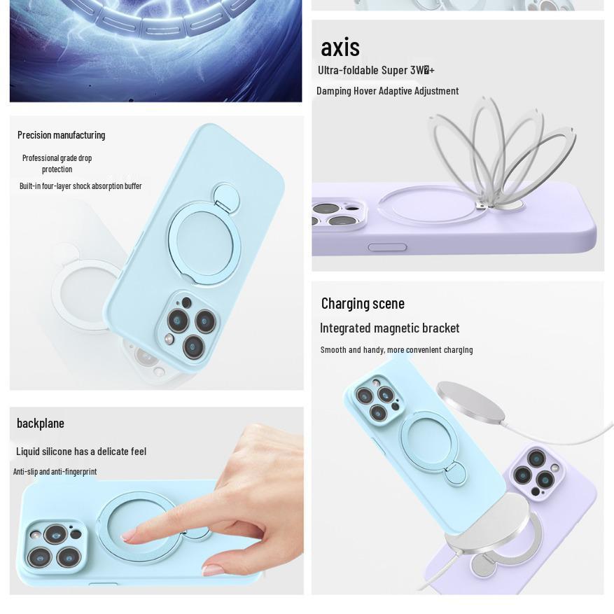 iPhone 17 Pro Max Liquid Silicone Magnetic Rotating Stand Protective Phone Case