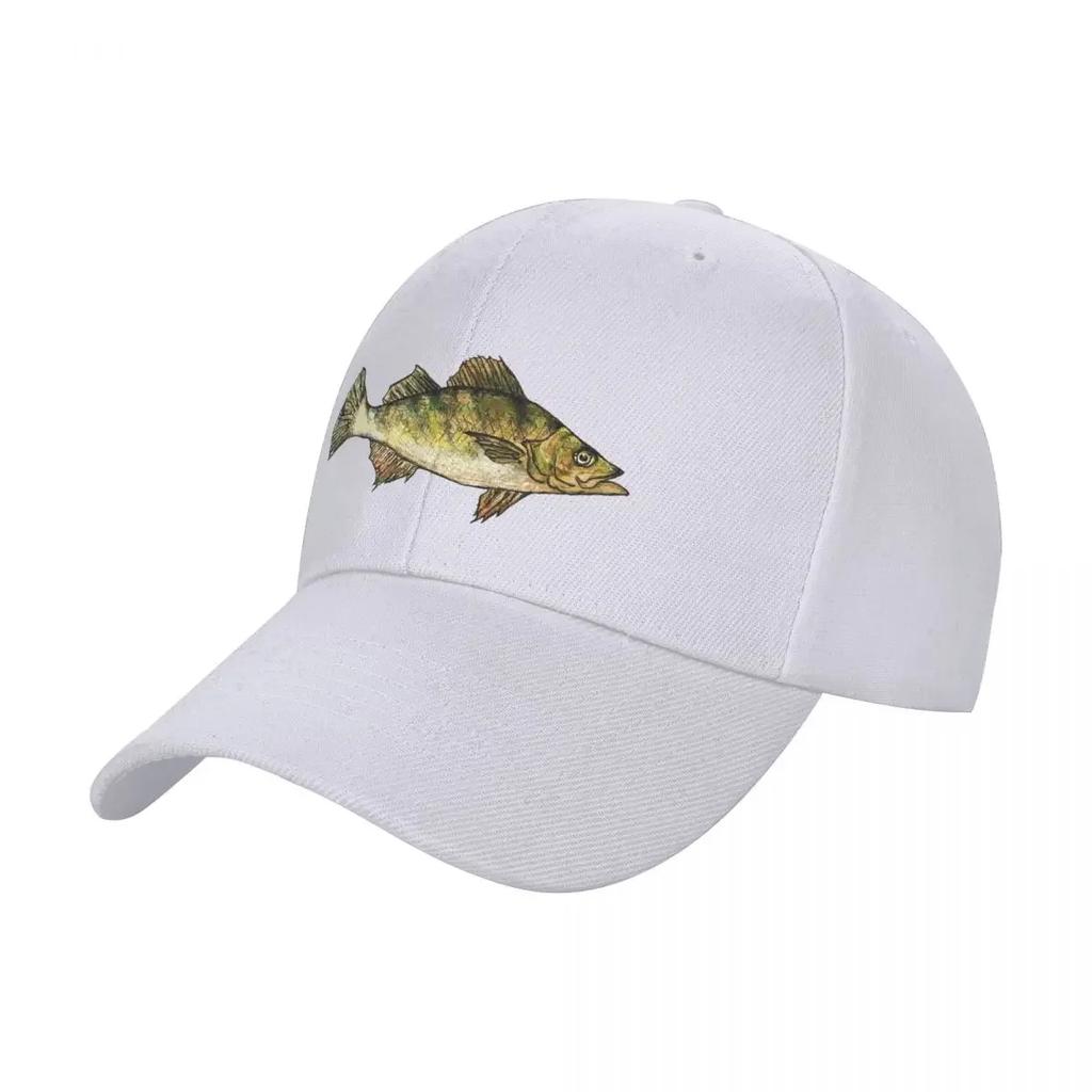 New Yellow Perch Fish Drawing Dark Green Baseball Cap Luxury Unisex Hat Trucker Hat Golf Hat Unisex Caps Unisex Womens